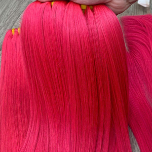 Extensions de cheveux 100% naturels vierges vietnamiens, tissage en dentelle, lisses comme des baguettes, couleur rose fluo, super double drawn, prix de gros - Product Image 4