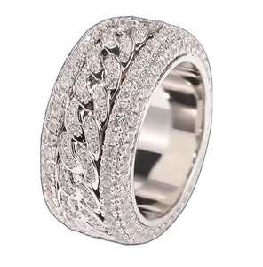 925 Silver Moissanite Eternity Band Pave Setting Chain Pattern Gemstone <b>Ring</b> for Wedding Anniversary Party - Product Image 1