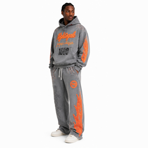 Chándal de algodón grueso personalizado para hombre con estampado gráfico DTG, estilo oversize, desgastado, de forro polar, para streetwear - Product Image 2