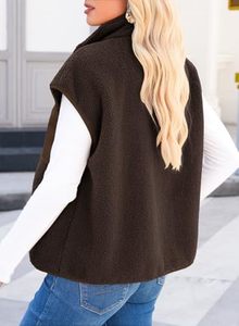 Gilet en polaire sherpa marron rouille pour femme, le plus vendu, avec poche poitrine zippée contrastante, col montant, style décontracté, OEM - Product Image 2