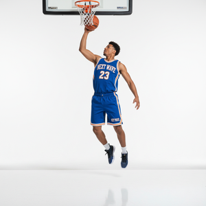 Nouveautés : Uniforme de basketball bleu personnalisé Next Wave, maillot et short de sport d'équipe professionnels respirants en Spandex/Polyester à col en V - Product Image 5