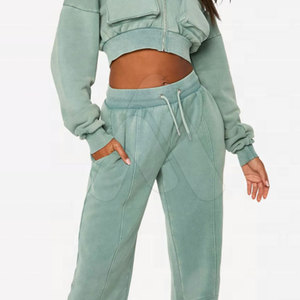 Ensemble de survêtement tendance 2 pièces pour femme, 100 % coton, séchage rapide, écologique, avec sweat à capuche et pantalon de jogging, effet délavé, collection Hiver 2026 - Product Image 6
