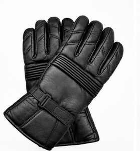 Gants d'hiver en cuir véritable noir pour hommes, compatibles écran tactile, chauds, pour moto, avec sangle réglable - Product Image 1
