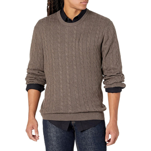 <b>Men's</b> Brown Cable Knit Crew Neck <b>Pullover</b> Sweater Full Sleeve 100% Acrylic Anti-Pilling Standard Thickness Autumn Wear - Product Image 1