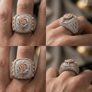 Anillo de compromiso de plata de ley 925 con diamantes de moissanita de corte brillante redondo, estilo hip hop, para hombre, con incrustaciones de circonitas, joyería de regalo. - Product Image 5