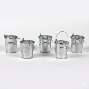 Set Of 3 <b>Galvanized</b> Metal Pail <b>Buckets</b> With Natural Wood Grip Handles For Farmhouse Decor And Gardening Use In Reasonable Price - Product Image 5