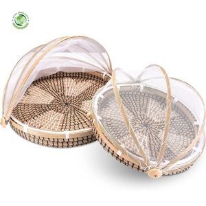 Woven rush food <b>cover</b> with fan pattern Kitchenware and <b>table</b> decoration Wholesale eco-friendly Made in Vietnam - Product Image 1