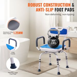 Silla de ducha giratoria de 360 grados con reposabrazos y respaldo, capacidad de 400 libras, equipo de seguridad para baño, asiento de ducha para bañera - Product Image 4