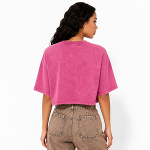 Camiseta Corta Premium Rosa Lavado Vintage Oversize con Cuello Redondo y Logo Personalizado para Mujer, OEM 100% Algodón, Estilo Urbano con Hombros Caídos - Product Image 3