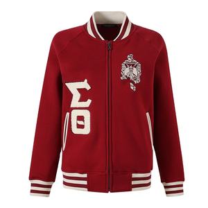 Delta Sigma Theta fleece varsity jacket stand color chenille embroidery Greek letter <b>burgundy</b> and crimson color - Product Image 1