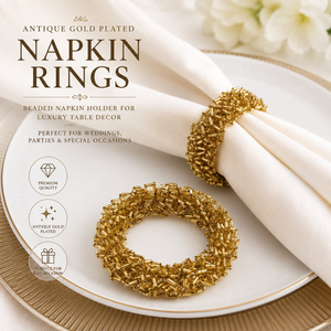 Antique Gold Plated Napkin <b>Rings</b> | Beaded Napkin Holder Luxury Wedding Table Decor | Dining Table Napkin <b>Rings</b> Party Decor - Product Image 4