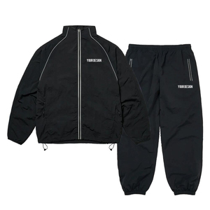 Ensemble coupe-vent personnalisé 2 pièces pour homme avec passepoil et poignets élastiques – Ensembles streetwear personnalisés en nylon zippé pour homme - Product Image 1