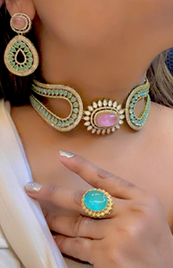 Premium Quality Designer Necklace With <b>Beautiful</b> <b>Earrings</b> And Adjustable Ring Perfect For Party Wear, Weddings Luxury Appeal - Product Image 3