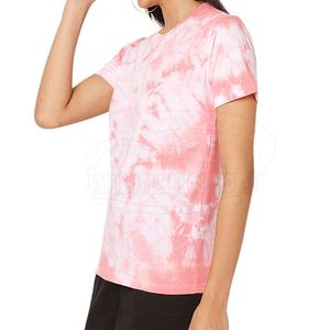 Camiseta de Manga Corta con Cuello Redondo y Estampado Tie Dye Rosa para Mujer, Diseño Nuevo, Corte Regular, Informal, Primavera Verano, 100% Algodón Tejido Transpirable - Product Image 2