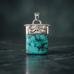 Tibetan Turquoise 925 Sterling Silver Handmade Fashion Pendant Natural Gemstone Boho Jewelry Statement Design Wholesale - Product Image 2