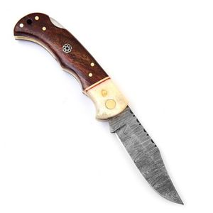 Cuchillos Plegables Clásicos Hechos a Mano con Hoja de Patrón Damasco, Mango Ergonómico, Empuñadura de Metal Pulido, Herramienta de Bolsillo Compacta para Camping - Product Image 3