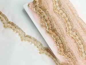 Tela de Encaje con Cuentas Ecológica de Lujo con Bordado Francés y Patrón Geométrico para Vestidos de Novia y Ropa de Noche - Product Image 2