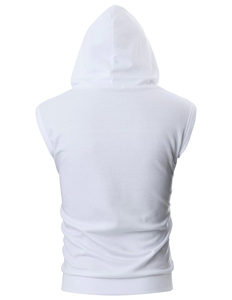 <b>Men's</b> Sleeveless Hooded <b>Vest</b> <b>White</b> Zipper Front Kangaroo Pockets Casual Regular Fit Autumn Wear - Product Image 4