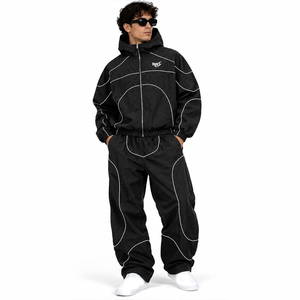 Trendy <b>Black</b> Custom 3m Reflective Windbreaker Jackets Nylon Pants Digital Print Design Men Windbreaker Track Suit <b>Hoodies</b> OEM - Product Image 1