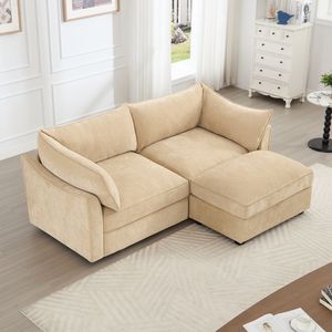 Divano a 2 Posti Morbido e Confortevole per Soggiorno con 1 Pouf Mobile e Poggiapiedi, Seduta Ampia e Profonda con Vano Portaoggetti - Product Image 1
