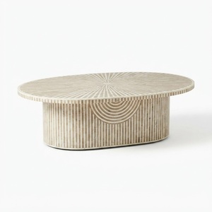 Table basse de luxe bleu sarcelle avec incrustations en os, faite à la main, ronde, rayée, personnalisable, mobilier de salon moderne sur piétement - Product Image 5