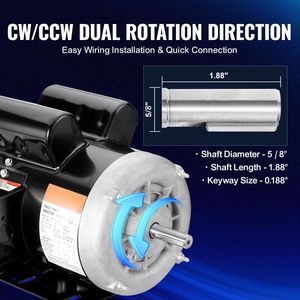 Motore Elettrico 1.5HP 3450 Giri/min Monofase con Albero Scanalato da 5/8'' AC 115V/230V 60Hz/50Hz per Compressore d'Aria CW/CCW - Product Image 3