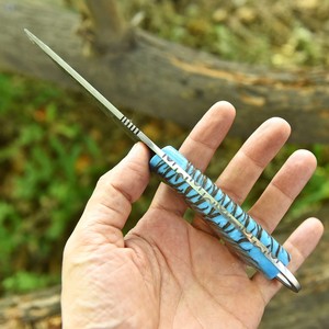 Couteau à Découper en Acier Damas Forgé à la Main, Manche en Cône de Pin, Lame Fixe Entièrement Intégrée, Couteau à Anneau de Doigt avec Étui en Cuir, Personnalisé OEM - Product Image 2