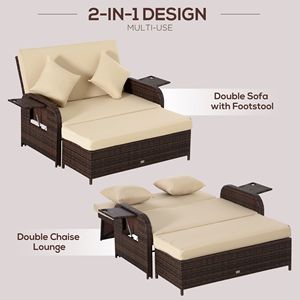 Ensemble de canapé d'extérieur 2 places en rotin tressé avec rangement, repose-pieds et tables d'appoint, résistant aux intempéries, pour jardin et hôpital - Product Image 5