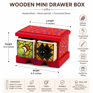 Handcrafted Wooden 2-<b>Drawer</b> Jewelry <b>Box</b> | Decorative Hand Painted Floor Cabinet for Jewelry Accessories Multifunctional - Product Image 5