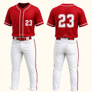 Maillot de baseball pour homme avec numéro 23 imprimé, manches courtes rouges, pantalon blanc, maille respirante en polyester - Product Image 1