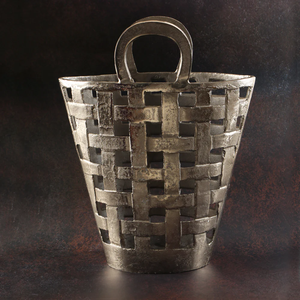 Vase à fleurs en aluminium plaqué argent, design à motifs de carreaux, en forme de panier, vendu en gros par un vendeur indien à bas prix - Product Image 1
