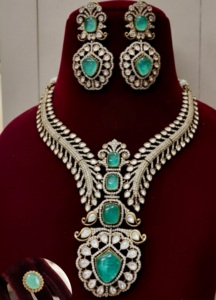 Exclusive Premium Quality Gold Plated Next To Real Moissanite Doublet Choker With Earrings & Adjustable Doublet <b>Ring</b> Set - Product Image 5