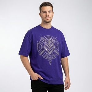 Premium Crystal Stone Geometric Front Logo T-<b>Shirt</b> Oversized Cotton Casual Streetwear Rhinestone Fashion Summer Tee - Product Image 1