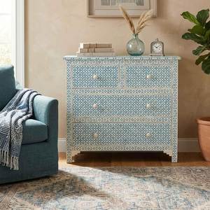 Commode en bois sculptée à la main avec incrustations en os, meuble de rangement de luxe pour la chambre et la décoration du salon - Product Image 5