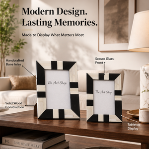 Black & White Striped <b>Wooden</b> Photo <b>Frame</b> | Modern Geometric Tabletop <b>Picture</b> <b>Frame</b> | Minimalist Decorative <b>Frame</b> for Living Room - Product Image 5
