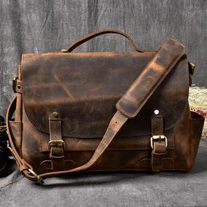 Sac à main d'affaires rétro en cuir de vache véritable pour hommes, sacoche pour ordinateur portable de 15.6 pouces, sacs à bandoulière LLB-0380 - Product Image 6