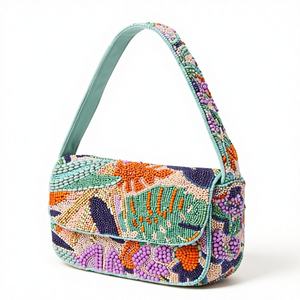 Sac à bandoulière de luxe fait main perlé pour femme, pochette de soirée élégante brodée florale colorée - Product Image 1