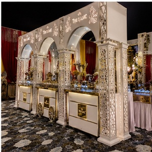 Comptoir de buffet de luxe en acier inoxydable doré |   Éclairage d'ambiance LED AC à commande tactile pour mariages et banquets d'hôtel - Product Image 2