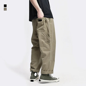 Custom Logo Men Casual Loose Straight Canvas Cargo Pants Oversized Streetwear Multi Pocket Utility Fashion - Product Image 3