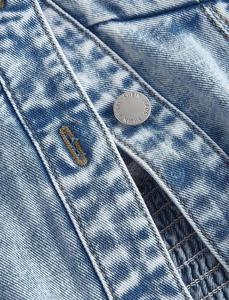 Vintage Wash Smocked Waist Denim Mini Dress This dress features a deep V neckline with a notched collar and a full length button - Product Image 4
