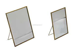 Antique <b>Brass</b> Metal <b>Bathroom</b> Wall <b>Mirror</b> Square with Rectangle Border Easter Art Deco Style Home Decor and Hanging - Product Image 2