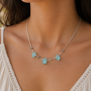 Collier Océan en Argent Sterling 925 |   Bijoux en perles de pierres précieuses brutes d'apatite aquatique et de labradorite - Product Image 5