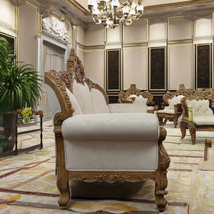 ชุดโซฟาไม้แกะสลักสไตล์วิคตอเรียนสุดหรู ทนทาน แบบฝรั่งเศสโบราณ หุ้มผ้า สำหรับห้องนั่งเล่น - Product Image 3