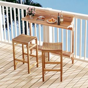 Conjunto de Mesa de Bar para Patio de Madera de Acacia, 3 Piezas, Muebles de Jardín con Asiento y Reposapiés de Madera Curvada - Product Image 1