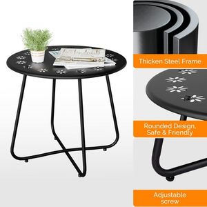 Table d'appoint extérieure en acier résistant aux intempéries avec découpes florales pour patio, jardin, balcon - Product Image 5