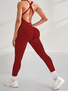 Premium Seamless Cross-Back Activewear <b>Jumpsuit</b> | Breathable Slim-Fit <b>Workout</b> Bodysuit | Women's Tight Performance Sport Suit - Product Image 4
