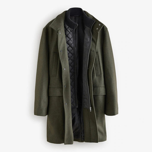 เสื้อโค้ทลำลองผู้ชายสำหรับฤดูหนาว ความยาวปานกลาง ไซส์ใหญ่ ผ้าขนสัตว์ 100% เสื้อโค้ทหนา คอวี ระบายอากาศได้ดี แห้งเร็ว ติดกระดุม ขนห่าน - Product Image 2