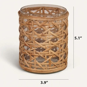 <b>Set</b> of 2 Handmade Rattan Candle Holders Natural Woven Hurricane <b>Lanterns</b> for Home Table Decor And Wedding Centerpiece From India - Product Image 2