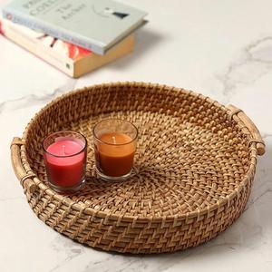Bandeja de Servicio y Almacenamiento de Lujo Moderna, Personalizada, Tallada en Ratán, Apta para Lavavajillas, con Asas, para Bebidas, Aperitivos, Desayuno - Product Image 1