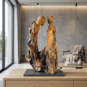 Siluet Double Stand Handcrafted <b>Wooden</b> Couple Sculpture <b>Rustic</b> Romantic Tabletop Decorative Artwork Home Decor Display Accent - Product Image 2